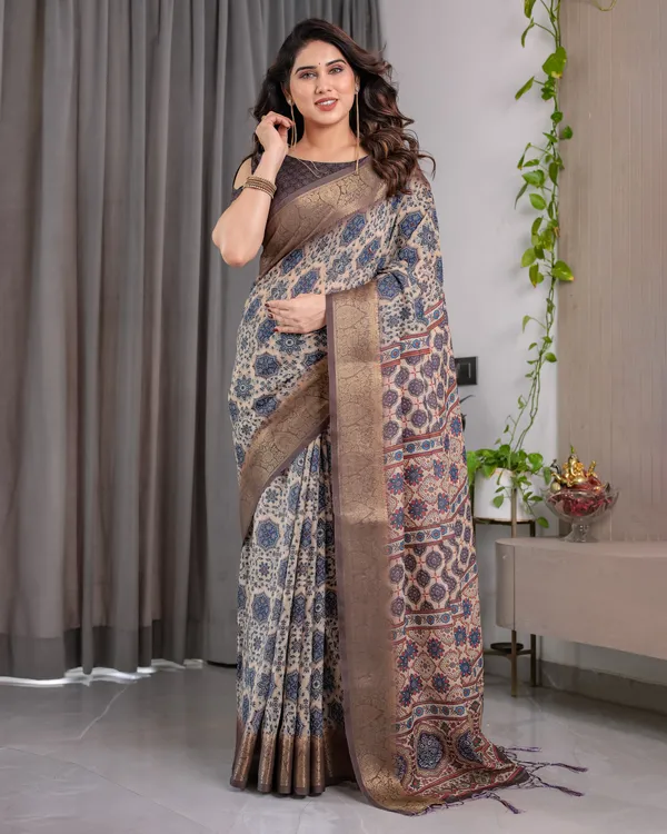 Brown_Printed_Ethnic_Saree_For_Women