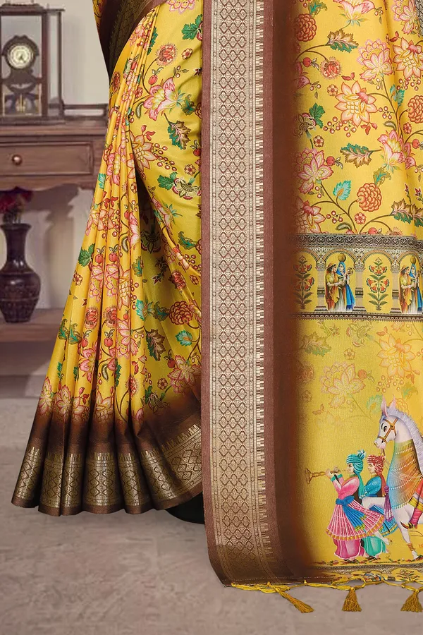 Yellow_Floral_Print_Saree_For_Women