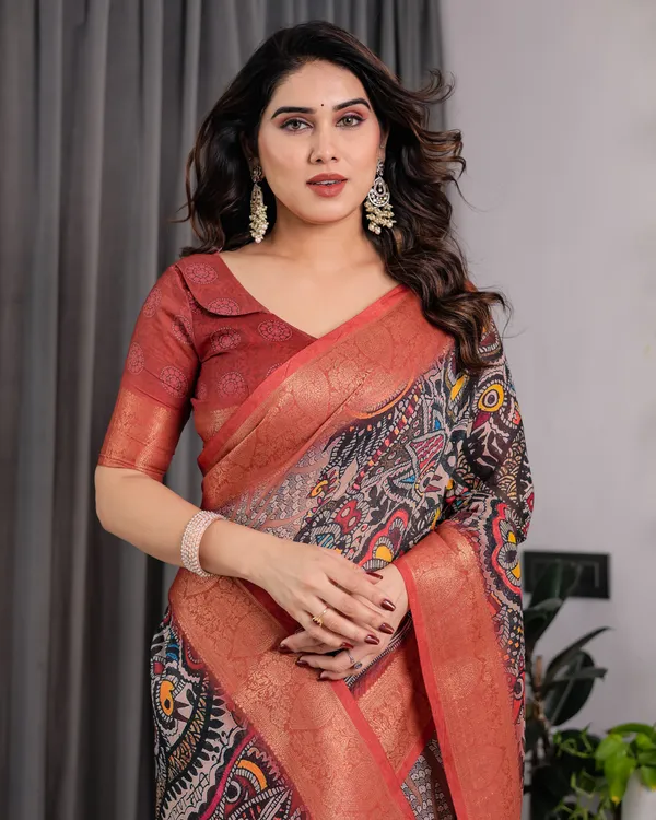 Red_Printed_Saree_For_Women