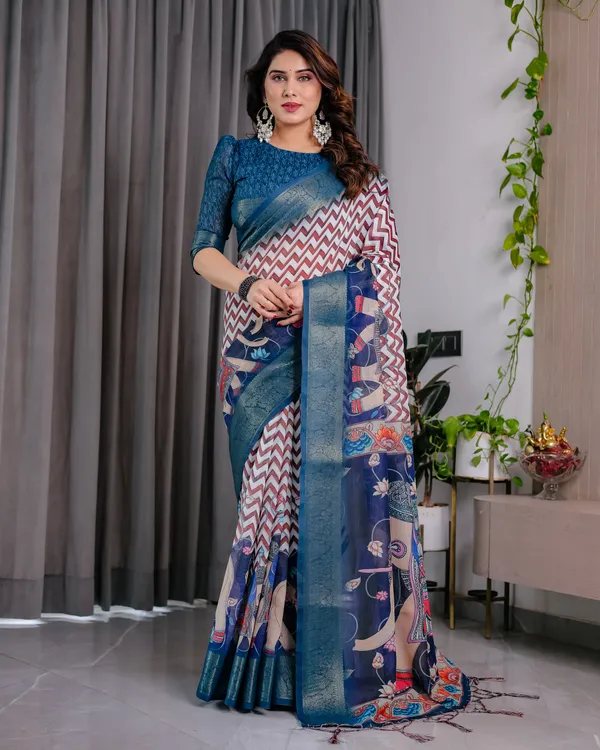 Blue_Printed_Saree_For_Women