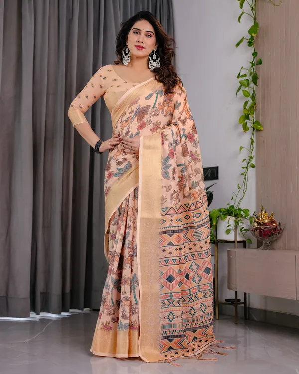 Peach_Printed_Saree_For_Women