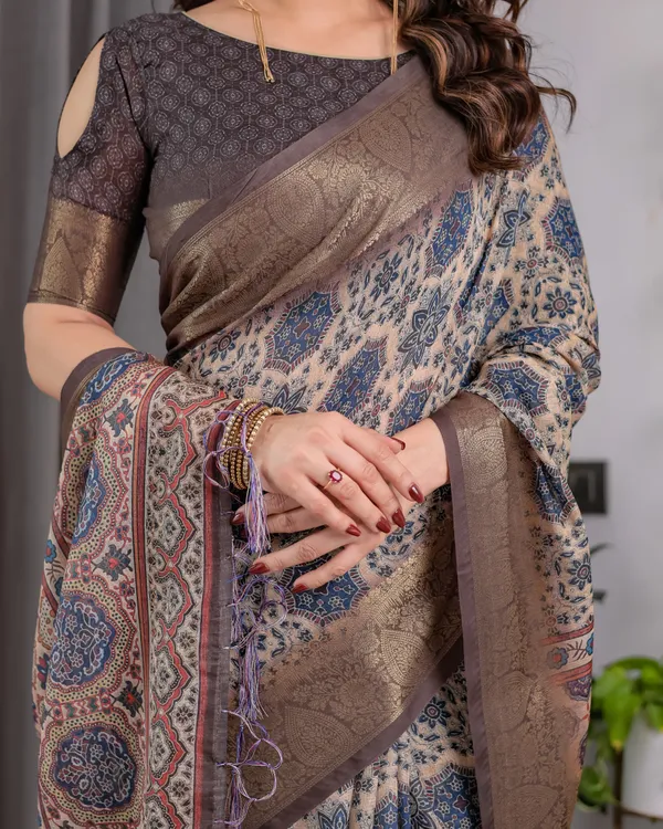Brown_Printed_Ethnic_Saree_For_Women