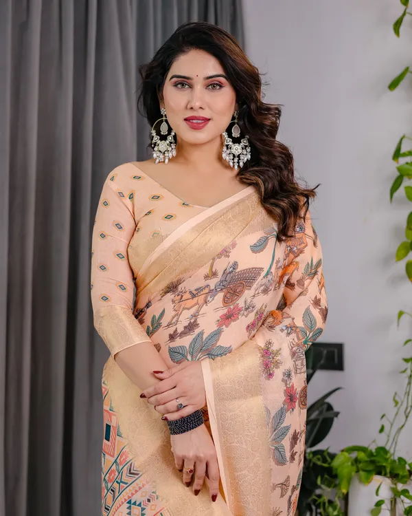Peach_Printed_Saree_For_Women