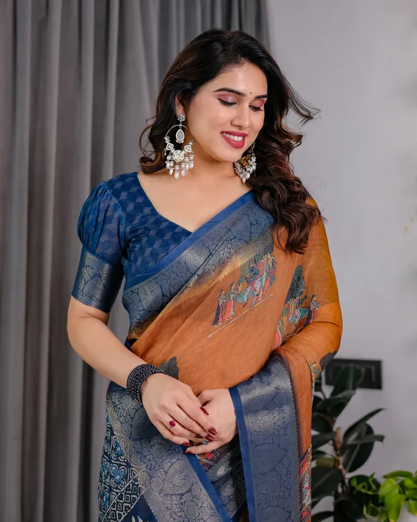 Orange_Printed_Saree_For_Women