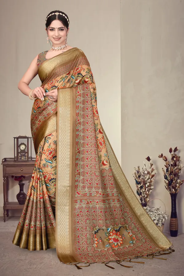 Beige_Floral_Print_Saree_For_Women