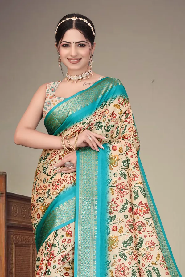 Cream_Floral_Print_Saree_For_Women