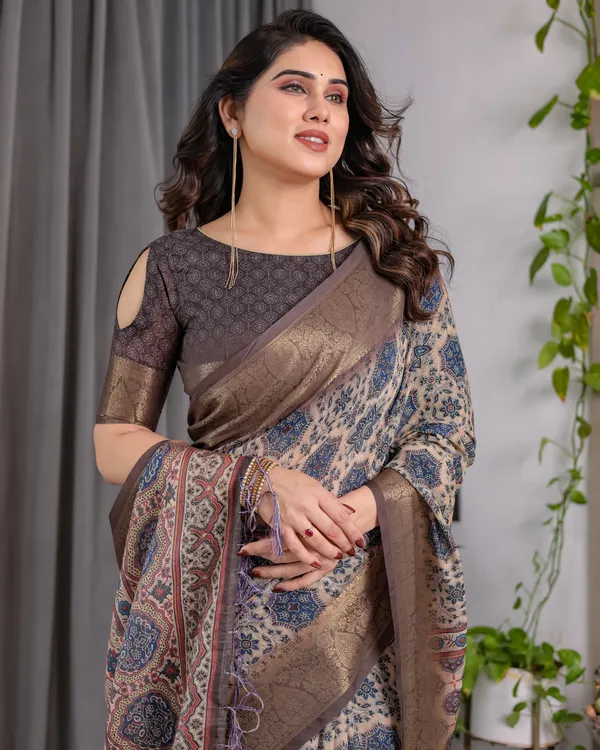 Brown_Printed_Ethnic_Saree_For_Women