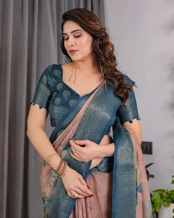 Peach_Printed_Saree_For_Women