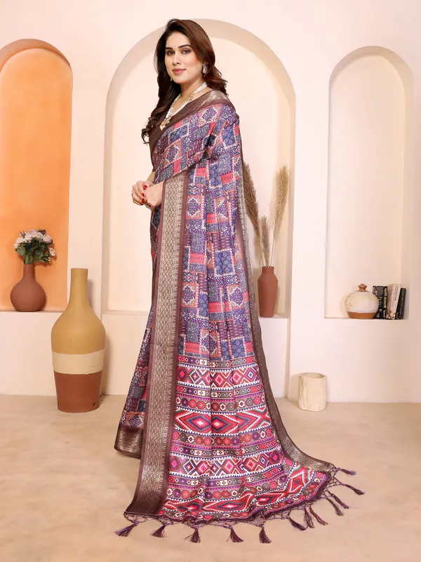 Multicolor_Printed_Saree_With_Blouse_For_Women