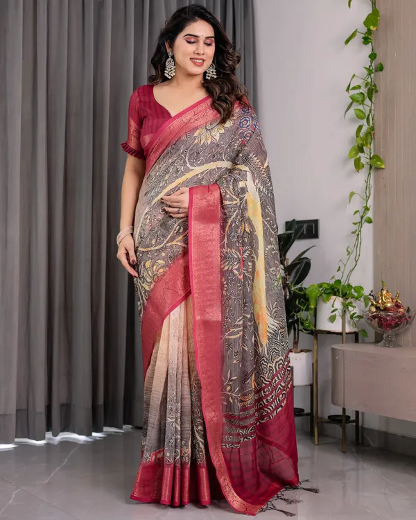 Maroon_Printed_Saree_For_Women
