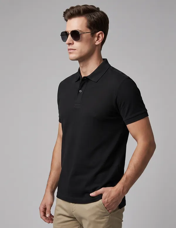 Black_Cotton_Half_Sleeve_Solid_Polo_T-Shirt_For_Men