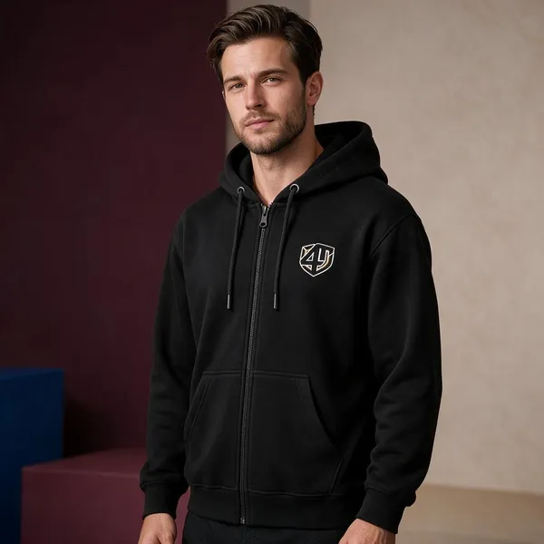 Black_Polycotton_Relaxed_Fit_Zip_Hoodie_For_Men