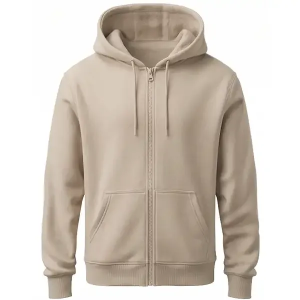 Beige_Cotton_Fleece_Full-Zip_Hoodie_For_Men