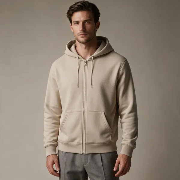 Beige_Cotton_Fleece_Full-Zip_Hoodie_For_Men