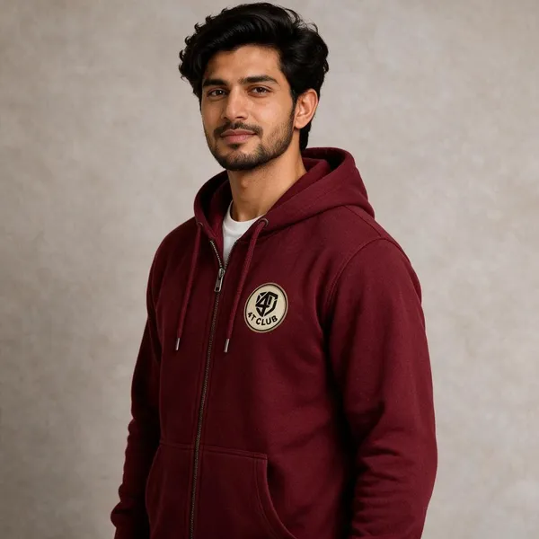 Maroon_Polycotton_Casual_Fit_Zip_Hoodie_For_Men