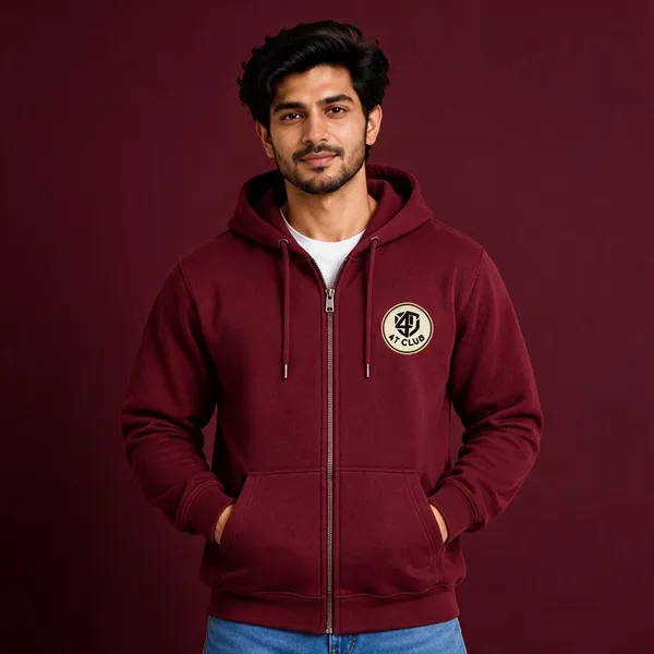 Maroon_Polycotton_Casual_Fit_Zip_Hoodie_For_Men