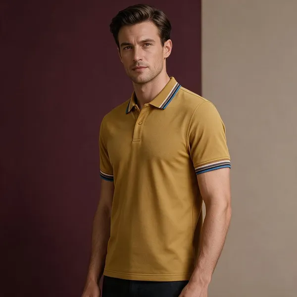 Mustard_Yellow_Cotton_Striped_Tipped_Polo_T-Shirt_For_Men