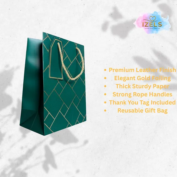 Izels_Premium_Luxury_Paper_Gift_Bags_Dark_Green_Green_Pack_Of_5