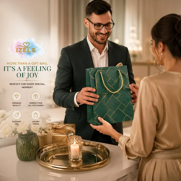 Izels_Premium_Luxury_Paper_Gift_Bags_Dark_Green_Green_Pack_Of_5