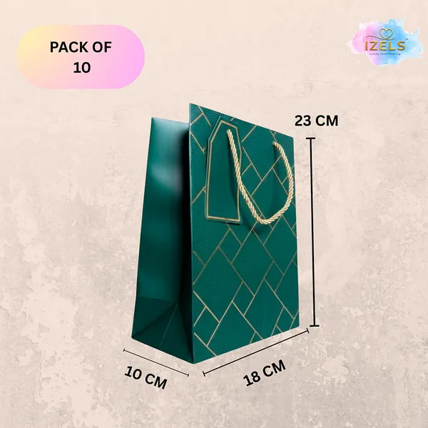 Izels_Premium_Luxury_Paper_Gift_Bags_Dark_Green_Green_Pack_Of_10
