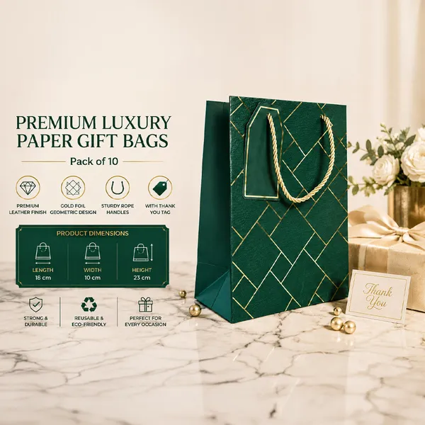 Izels_Premium_Luxury_Paper_Gift_Bags_Dark_Green_Green_Pack_Of_10