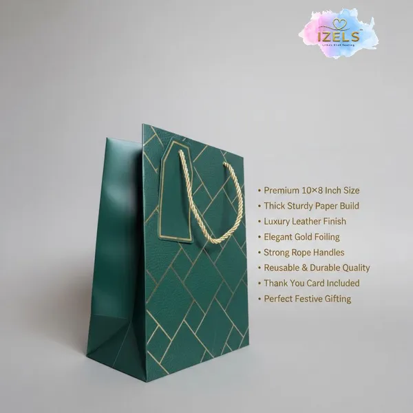 Izels_Premium_Luxury_Paper_Gift_Bags_Dark_Green_Green_Pack_Of_10