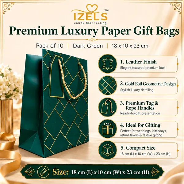 Izels_Premium_Luxury_Paper_Gift_Bags_Dark_Green_Green_Pack_Of_10