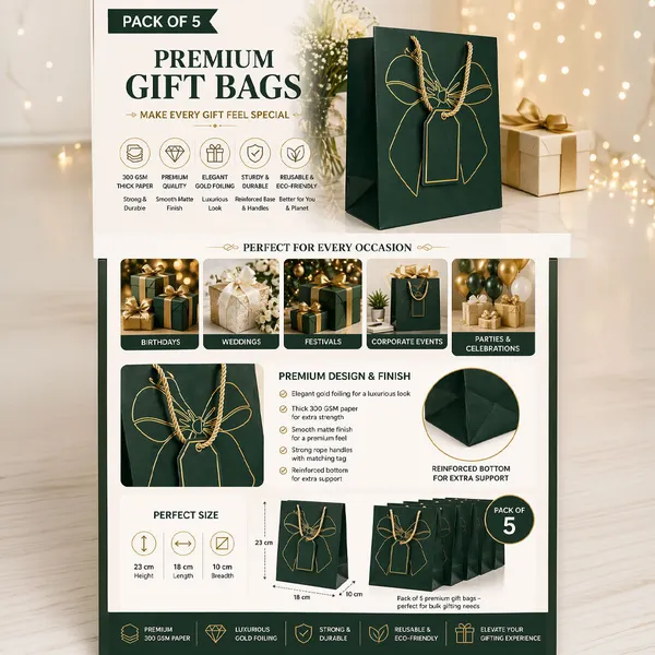 Premium_Green_Gift_Bags_Pack_Of_10