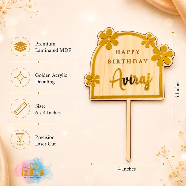 Personalised_Name_Birthday_Cake_Topper_Custom_Name_Cake_Topper_Premium_Laminated_Mdf_Golden_Acrylic_Floral_Cake_Decoration_Laser_Cut_Birthday_Topper_6_X_4_Inch_Default_Title
