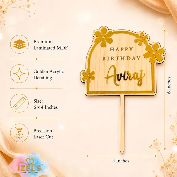 Personalised_Name_Birthday_Cake_Topper_Custom_Name_Cake_Topper_Premium_Laminated_Mdf_Golden_Acrylic_Floral_Cake_Decoration_Laser_Cut_Birthday_Topper_6_X_4_Inch_Default_Title
