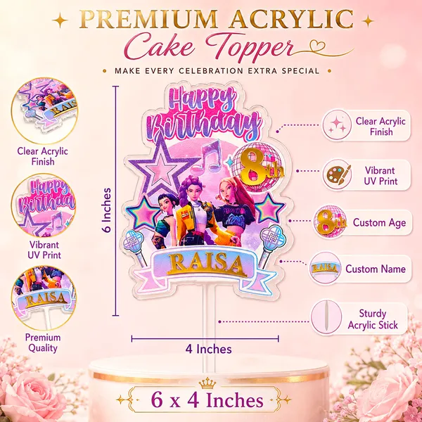 Personalised_K_Pop_Demon_Hunter_Cake_Topper_Custom_Name_Age_3mm_Thick_Acrylic_Golden_Mirror_Acrylic_6_X_4_Inches_Default_Title