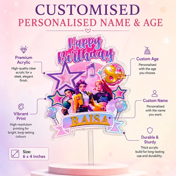 Personalised_K_Pop_Demon_Hunter_Cake_Topper_Custom_Name_Age_3mm_Thick_Acrylic_Golden_Mirror_Acrylic_6_X_4_Inches_Default_Title