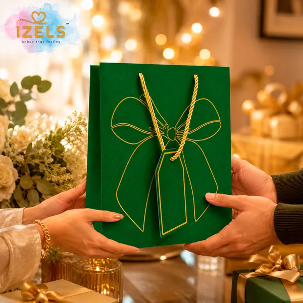 Izels_Premium_Glitter_Paper_Gift_Bag_23x18x10_Cm_For_Festive_Gifting_Return_Gifts_Luxury_Packaging_Green_Pack_Of_5