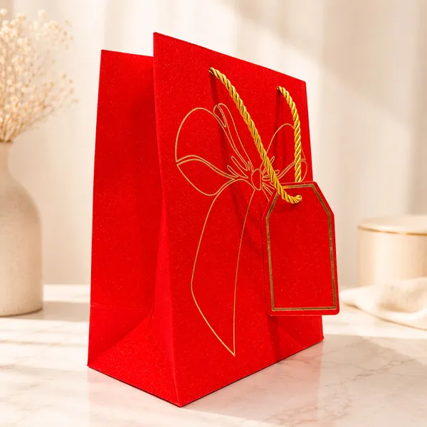 Izels_Premium_Glitter_Paper_Gift_Bag_23x18x10_Cm_For_Festive_Gifting_Return_Gifts_Luxury_Packaging_Red_Pack_Of_5