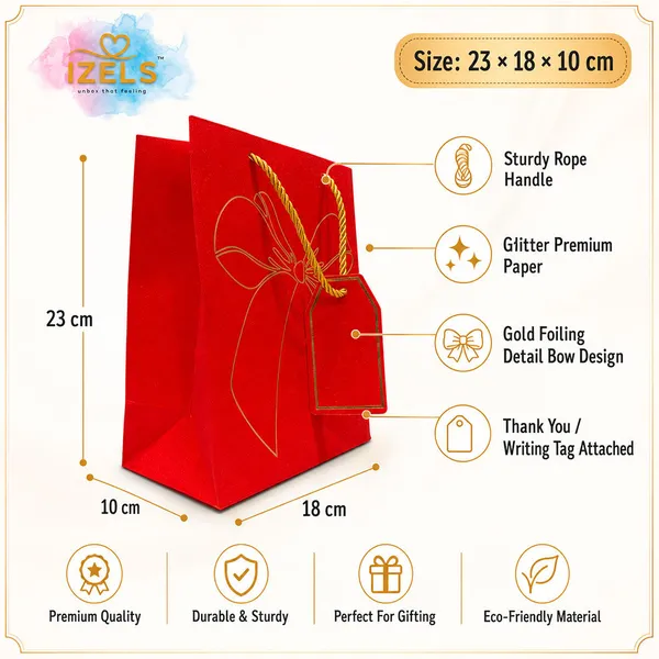 Izels_Premium_Glitter_Paper_Gift_Bag_23x18x10_Cm_For_Festive_Gifting_Return_Gifts_Luxury_Packaging_Red_Pack_Of_10