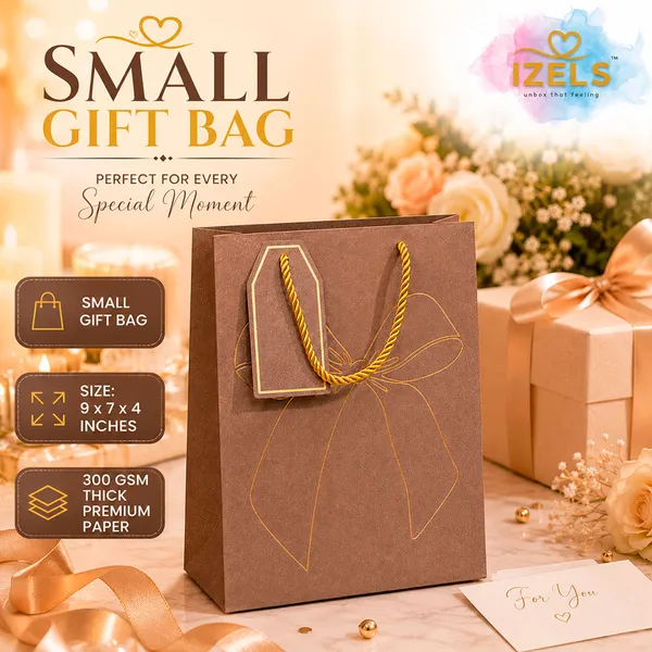 Izels_Premium_Glitter_Paper_Gift_Bag_23x18x10_Cm_For_Festive_Gifting_Return_Gifts_Luxury_Packaging_Beige_Pack_Of_5