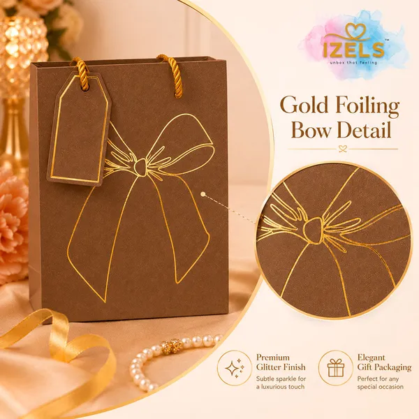 Izels_Premium_Glitter_Paper_Gift_Bag_23x18x10_Cm_For_Festive_Gifting_Return_Gifts_Luxury_Packaging_Beige_Pack_Of_10