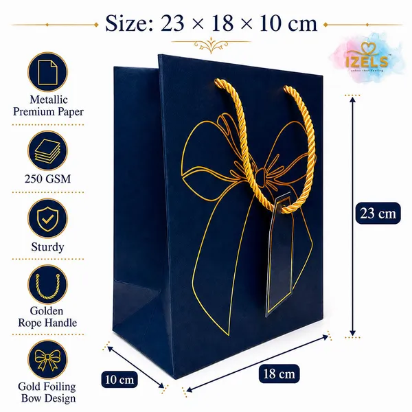 Premium_Blue_Metallic_Gift_Bag_23_18_10_Cm_With_Gold_Foiling_Bow_Design_Rope_Handle_Gift_Tag_Luxury_Paper_Gift_Bag_For_Birthday_Wedding_Anniversary_Festive_Corporate_Gifting_Pack_Of_5