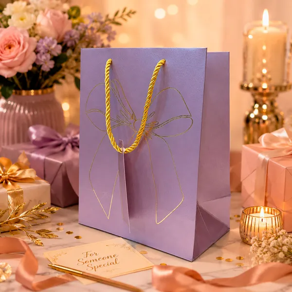Premium_Lavender_Metallic_Gift_Bag_23_18_10_Cm_With_Gold_Foiling_Bow_Design_Rope_Handle_Gift_Tag_Luxury_Paper_Gift_Bag_For_Birthday_Wedding_Anniversary_Festive_Corporate_Gifting_Pack_Of_5