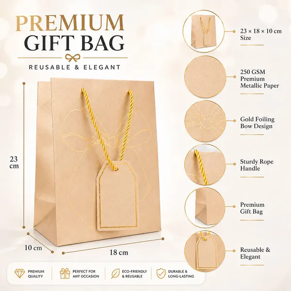 Premium_Off_White_Metallic_Gift_Bag_23_18_10_Cm_With_Gold_Foiling_Bow_Design_Rope_Handle_Gift_Tag_Luxury_Paper_Gift_Bag_For_Birthday_Wedding_Anniversary_Festive_Corporate_Gifting_Pack_Of_5