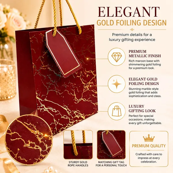 Premium_Maroon_Metallic_Gift_Bag_23_18_10_Cm_Luxury_Paper_Gift_Bag_With_Gold_Foiling_Marble_Design_Rope_Handle_Gift_Tag_Reusable_Gift_Packaging_For_Birthday_Wedding_Anniversary_Return_Gift_Baby_Shower_Corporate_Festive_Gifting_Pack_Of_5