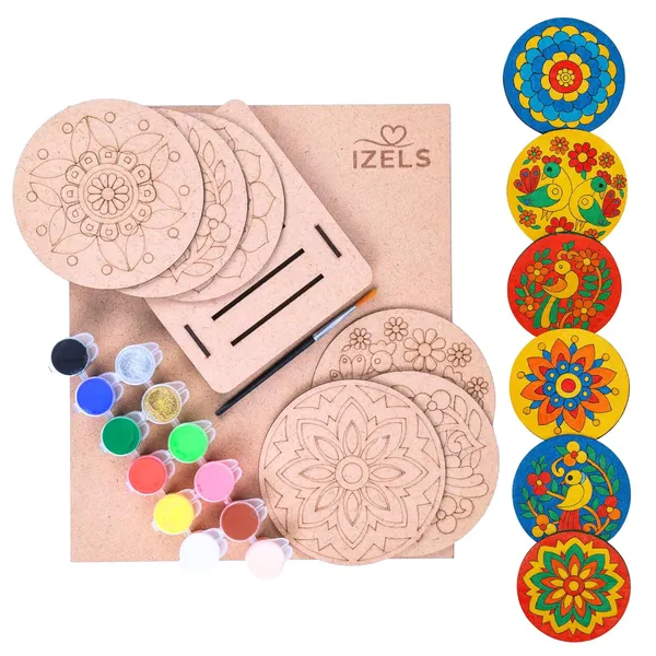 Izels_Diy_Coaster_Mandala_Art_Painting_Kit_Set_Of_6_Pre_Marked_4_4_Inch_Mdf_Coasters_3mm_With_Stand_12_Non_Toxic_Acrylic_Colours_Brush_Art_Craft_Kit_For_Kids_Adults_Home_Decor_Birthday_Return_Gift_Birds_Mandala