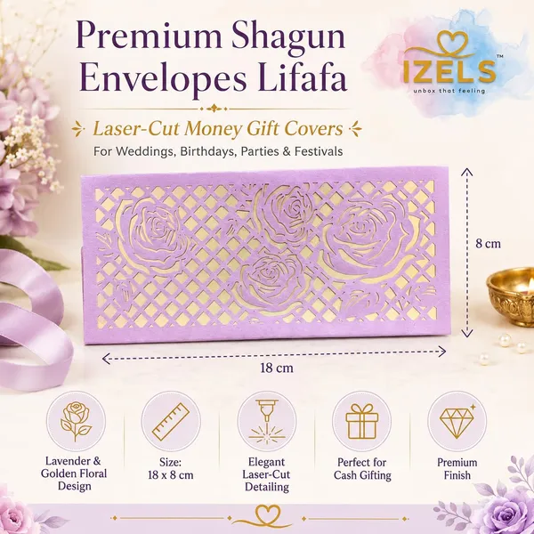 Premium_Shagun_Envelopes_Lifafa_Laser_Cut_Money_Gift_Covers_For_Weddings_Birthdays_Parties_Festivals_18x8_Cm_Lavender_Golden_Floral_Design_Pack_Of_30