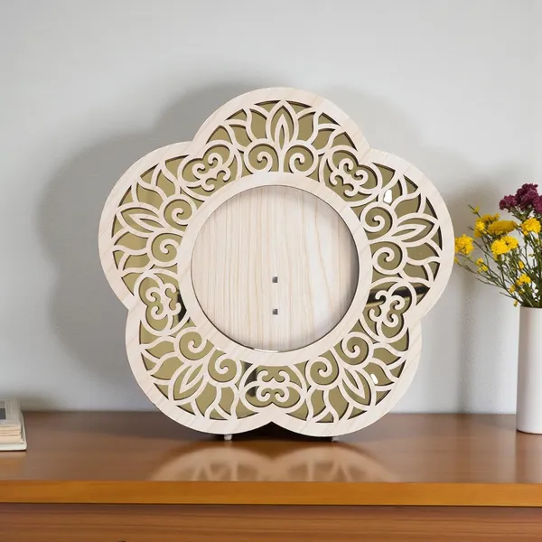 Flower_Shape_Photo_Frame_Wooden_Decorative_Picture_Frame_With_Floral_Laser_Cut_Border_Clear_Acrylic_Front_Wall_Tabletop_Display_Premium_Home_Decor_Gift