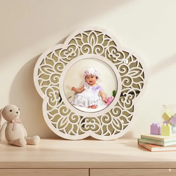 Flower_Shape_Photo_Frame_Wooden_Decorative_Picture_Frame_With_Floral_Laser_Cut_Border_Clear_Acrylic_Front_Wall_Tabletop_Display_Premium_Home_Decor_Gift