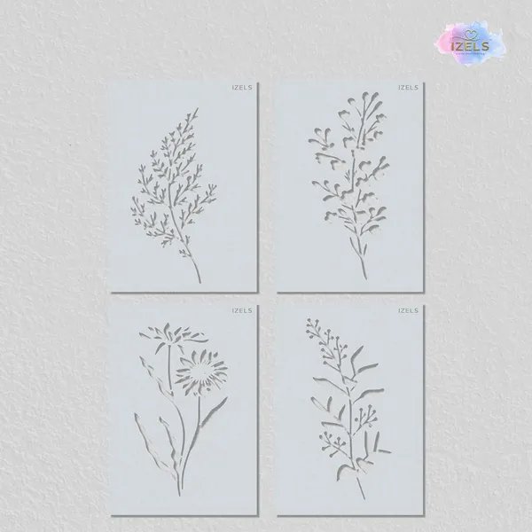 Premium_Mylar_Wild_Flower_A5_Stencil_Set_For_Painting_Pack_Of_4_Reusable_Botanical_Flower_Templates_For_Walls_Furniture_Canvas_Wood_Fabric_Diy_Art_Home_Decor_Craft_Stencils_Made_In_India