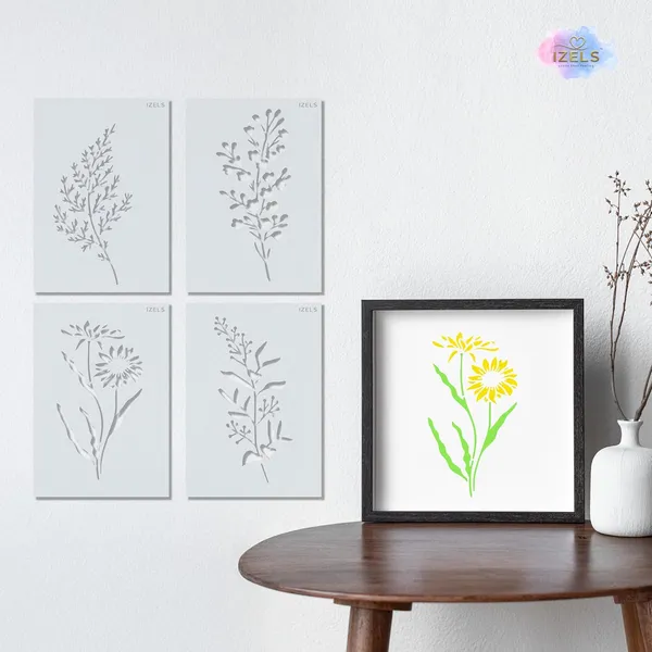 Premium_Mylar_Wild_Flower_A5_Stencil_Set_For_Painting_Pack_Of_4_Reusable_Botanical_Flower_Templates_For_Walls_Furniture_Canvas_Wood_Fabric_Diy_Art_Home_Decor_Craft_Stencils_Made_In_India