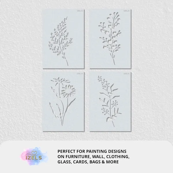 Premium_Mylar_Wild_Flower_A5_Stencil_Set_For_Painting_Pack_Of_4_Reusable_Botanical_Flower_Templates_For_Walls_Furniture_Canvas_Wood_Fabric_Diy_Art_Home_Decor_Craft_Stencils_Made_In_India