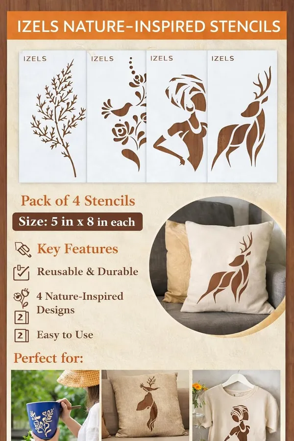 Stencils_For_Painting_Pack_Of_4_Reusable_Mylar_Stencils_With_Bird_Deer_Floral_Abstract_Woman_Designs_5x8_Inch_For_Wall_Fabric_Diy_Crafts