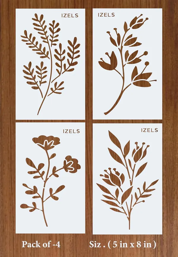 Floral_Leaf_Stencil_Set_For_Painting_Pack_Of_4_5x8_Inch_Reusable_Mylar_Stencils_For_Wall_Art_Furniture_Fabric_Canvas_Wood_Tile_Diy_Craft_Projects_Botanical_Painting_Templates